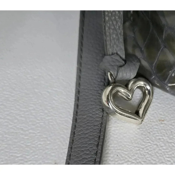 Brighton Sharona Dove Gray Handled Satchel Crossbody Purse Croc Embossed - Picture 9 of 16